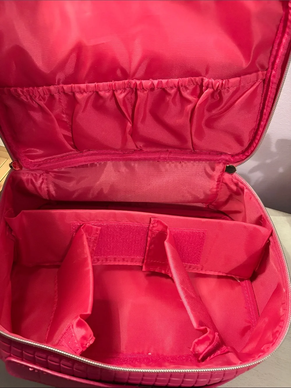 Quilted Pink Travel Cosmetic Case with Gold Zip